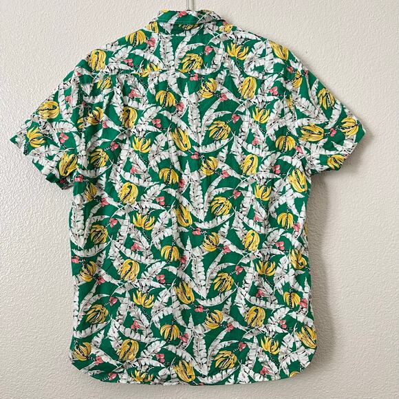 J Crew Factory Hawaiian Shirt banana button up collared green yellow - Picture 2 of 4